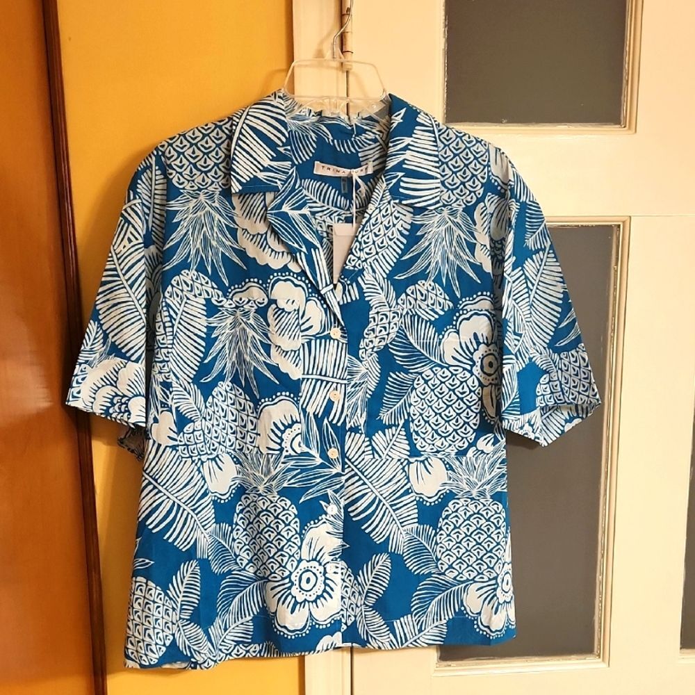 Trina Turk Organic Cotton "Fascinating Shirt" in Tropical Print Size XL NWT
